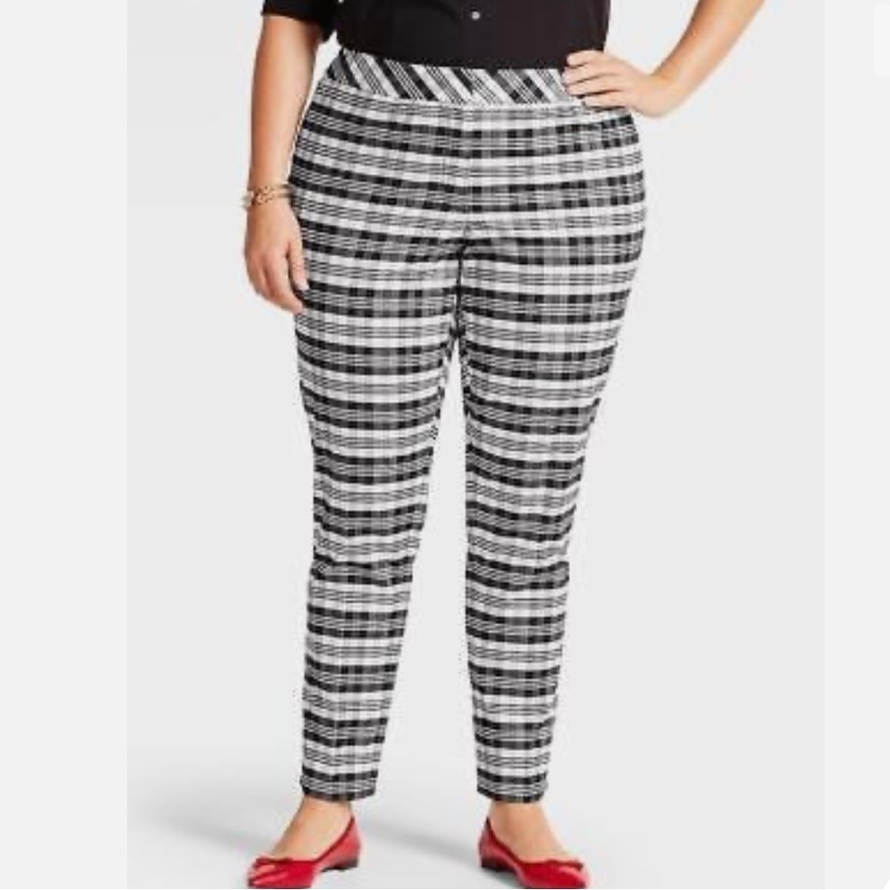 Talbots Black White Sutton‎ Plaid Tailored Ankle Pants SZ 12 Career Work